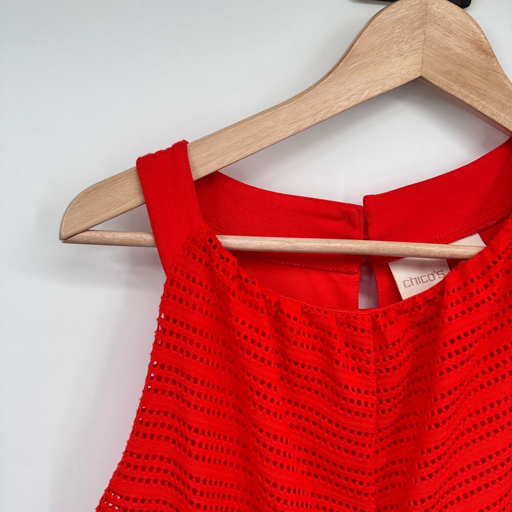 CHICO'S Red Eylet Texture Detail Halter Maxi Dress // S - Picture 3 of 15